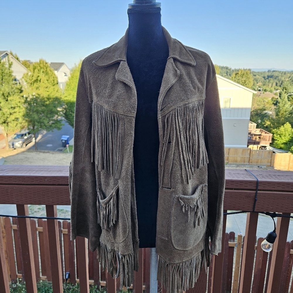 Vintage 1950s 1960s Suede Leather Fringe Western Jacket Brown Cowgirl Size M L - Picture 12 of 17